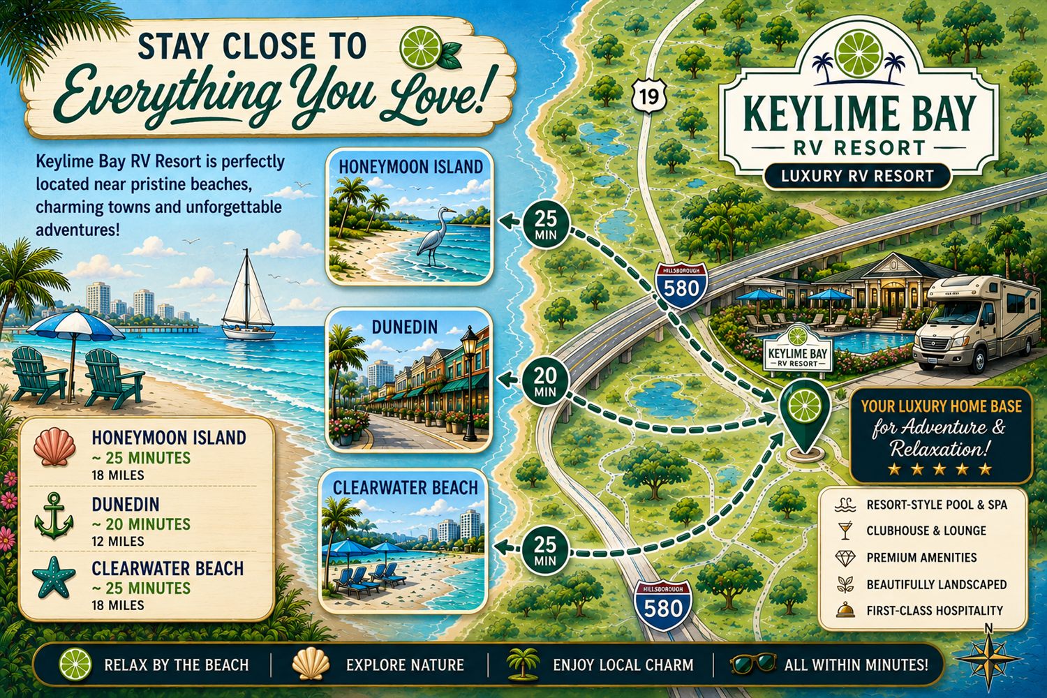 Map showing KeyLime Bay RV Resort near Clearwater, Florida
