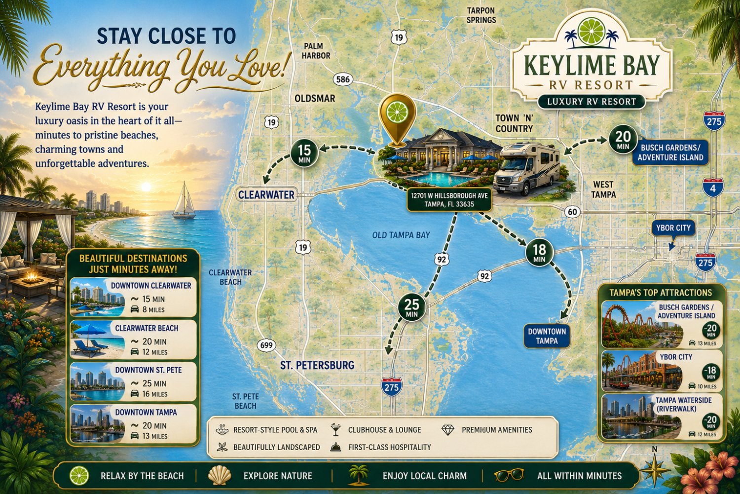 Map showing KeyLime Bay RV Resort near Tampa, Florida